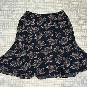 Ann Taylor Loft Black Floral A-Line Tulip Skirt